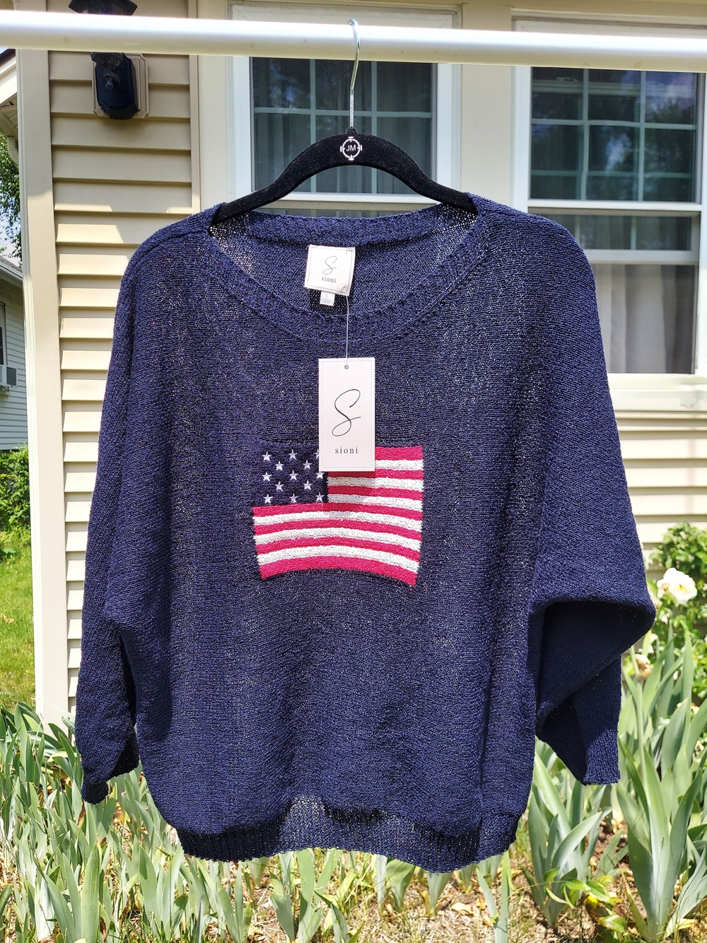 Sioni Patriotic American Flag Knit Sweater Women Size Small & Large NWT Coastal